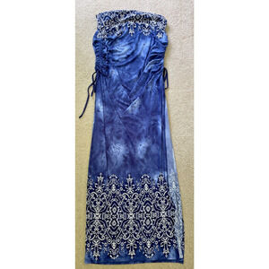 Venus Maxi Tube Boho Floral Beach Cover-Up Dress Blue with Open Slit